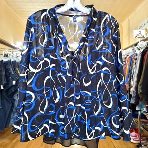 CHAPS Sheer Ruffle Tie 2 piece Button